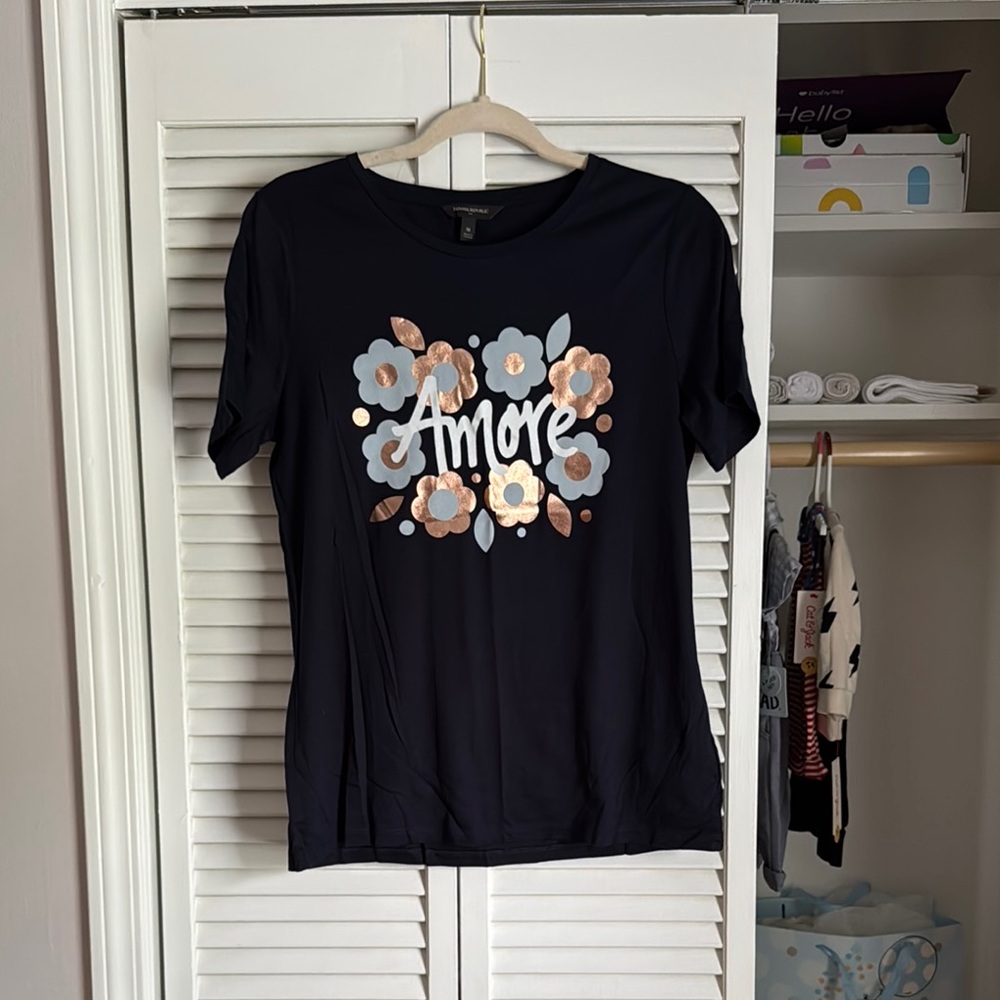 Banana Republic Navy Tee with Floral Design